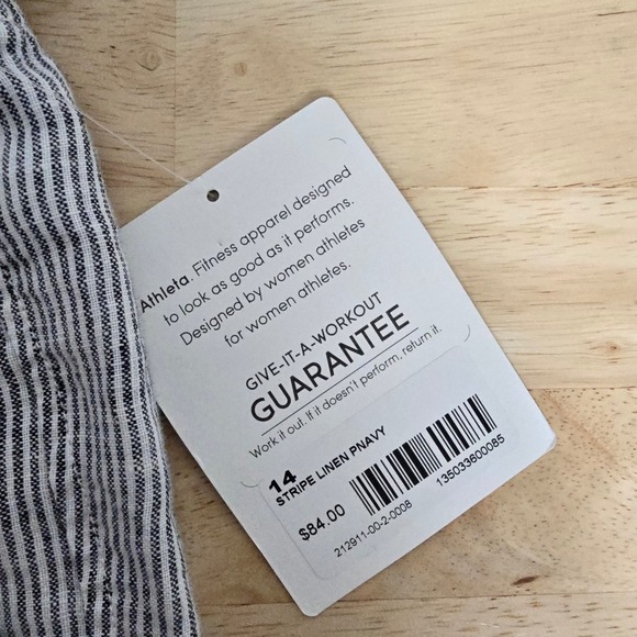 Athleta Linen Striped Wide Leg Pants Womens Size 14 Gray White Drawstring Casual - Picture 4 of 12